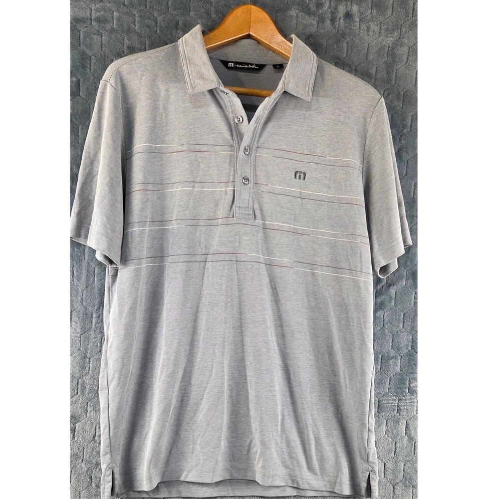 Travis Mathew Mens Large Heather Grey Striped Pima Cotton Blend Golf Polo Shirt‎